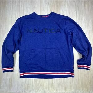 Nautica Bold Logo Crewneck Fleece Pullover Layering Pocket Sweatshirt Medium
